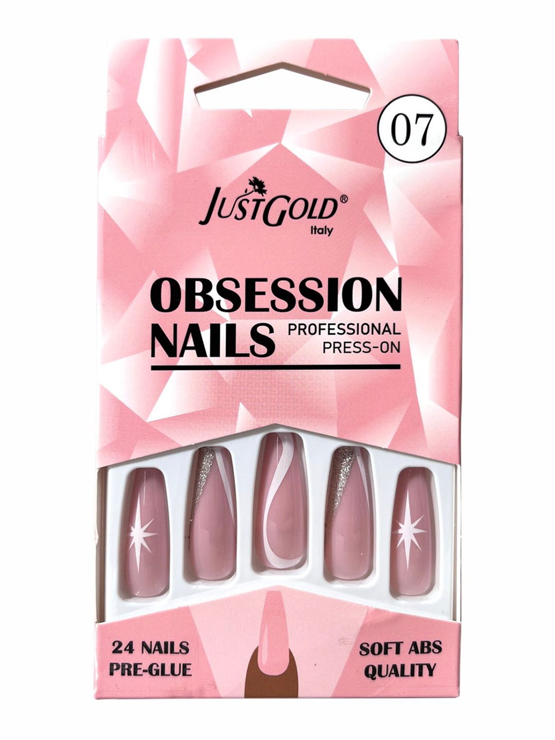 

JUSTGOLD Set Of 24 Professional Obsession Press On Pre Glued Nails - Shade 07, Pink