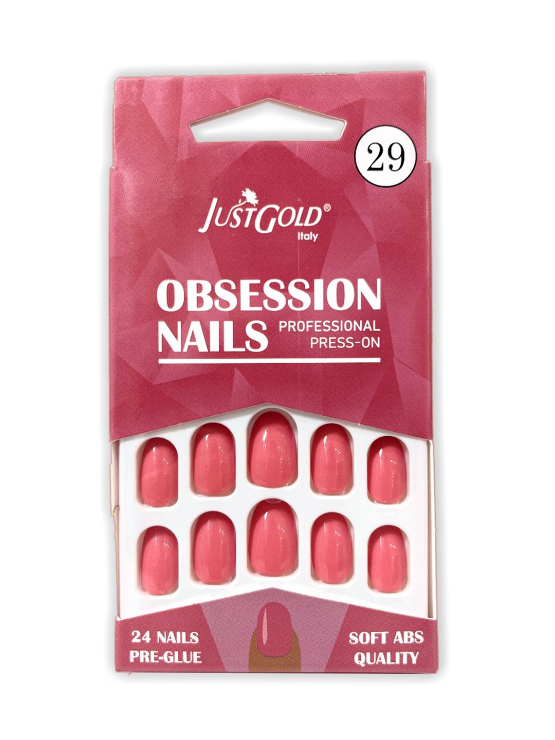 

JUSTGOLD Set Of 24 Professional Obsession Press On Pre Glued Nails - Shade 29, Rose