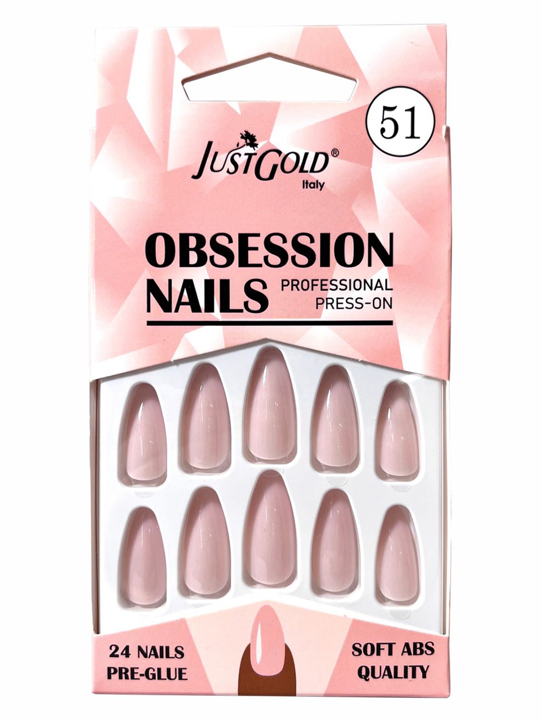 

JUSTGOLD Set Of 24 Professional Obsession Press On Pre Glued Nails - Shade 51, Pink