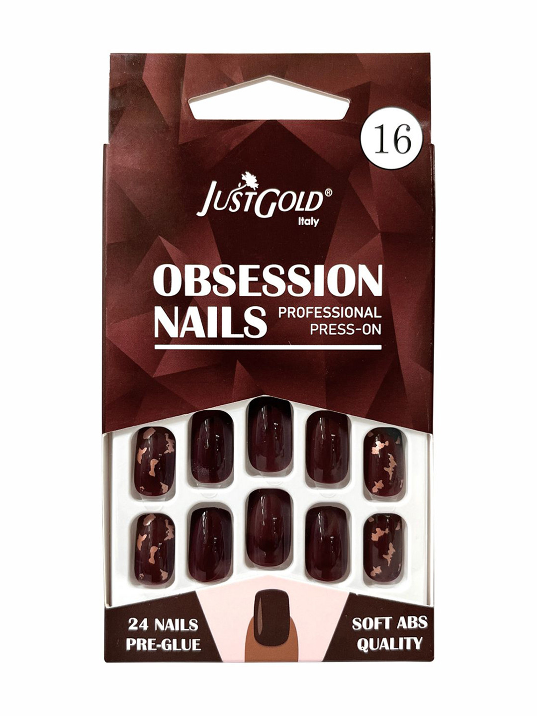 

JUSTGOLD Set Of 24 Professional Obsession Press On Pre Glued Nails - Shade 16, Maroon