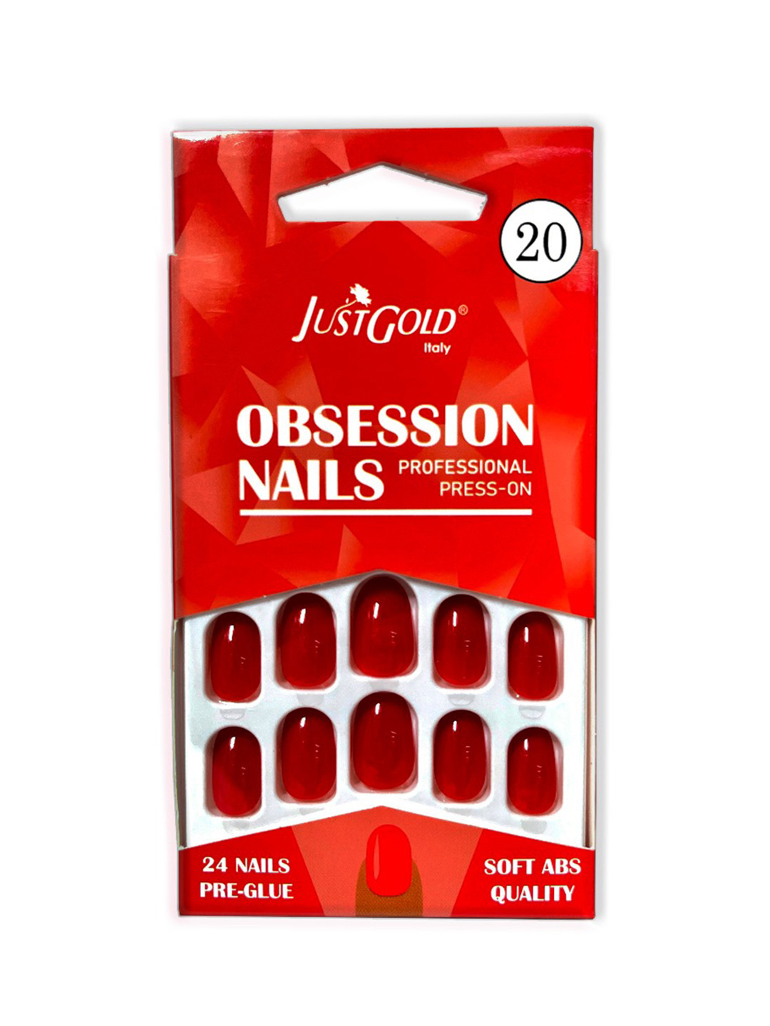 

JUSTGOLD Set Of 24 Professional Obsession Press On Pre Glued Nails - Shade 20, Red