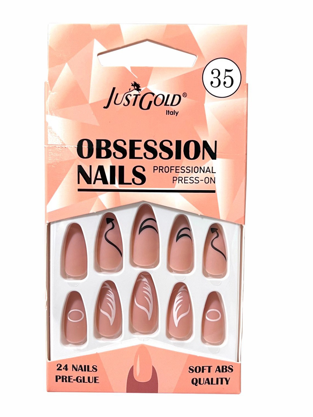 

JUSTGOLD Set Of 24 Professional Obsession Press On Pre Glued Nails - Shade 35, Assorted