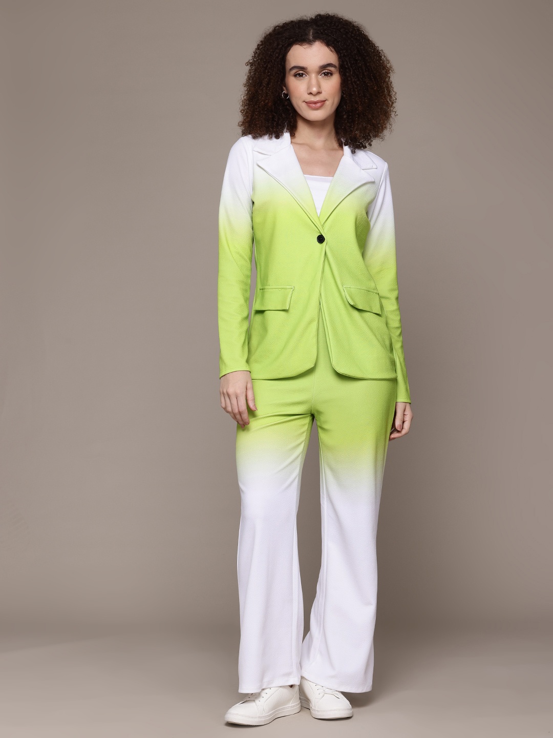 

The Roadster Lifestyle Co. Ombre Single-Breasted Blazer With Trousers, Lime green