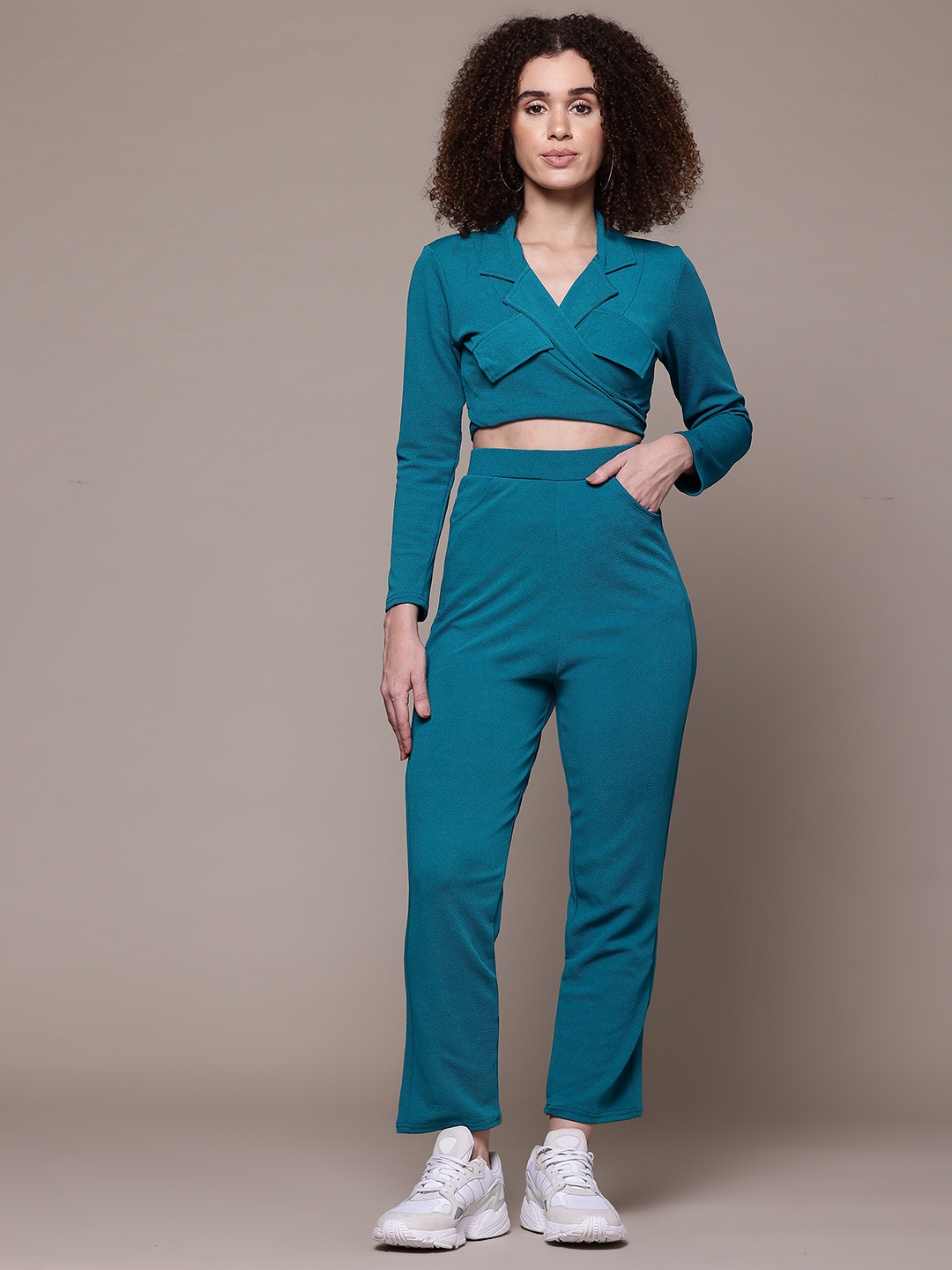 

The Roadster Lifestyle Co. Crop Wrap Top With Trousers, Blue