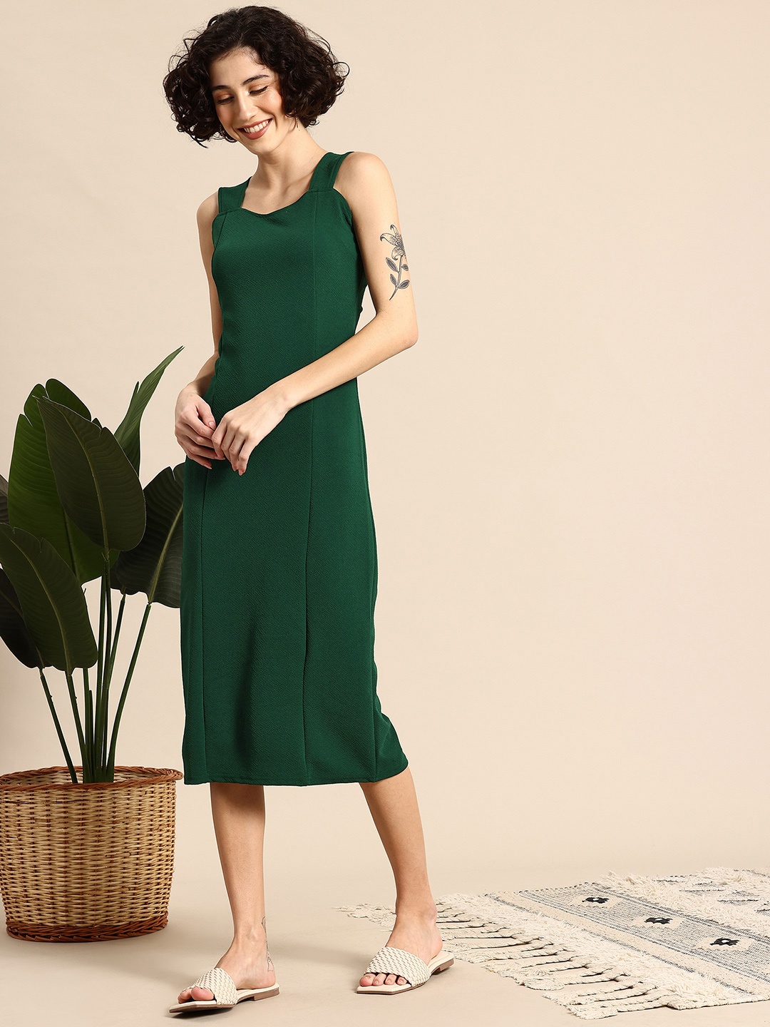 

Mast & Harbour Sweetheart Neck A-Line Midi Dress, Green