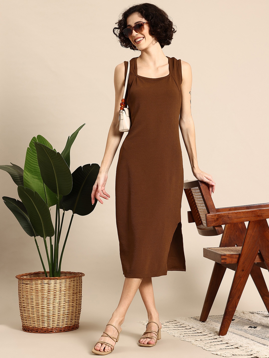 

Mast & Harbour A-Line Midi Dress, Brown