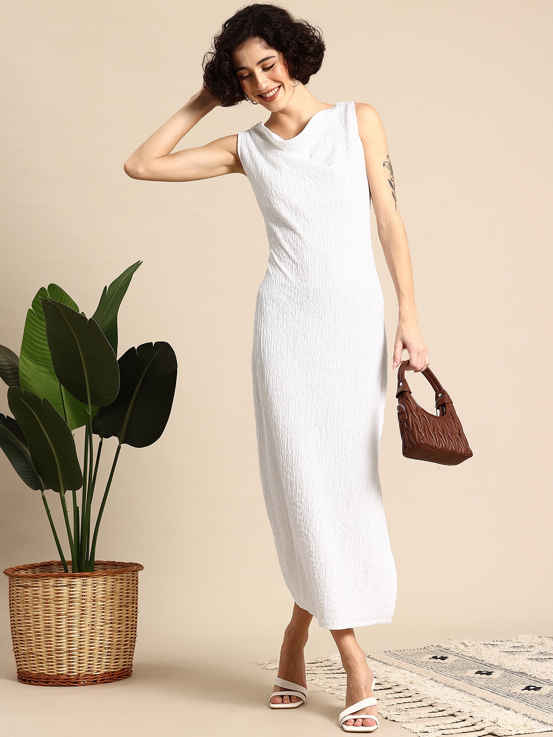 

Mast & Harbour Cowl Neck Bodycon Midi Dress, White