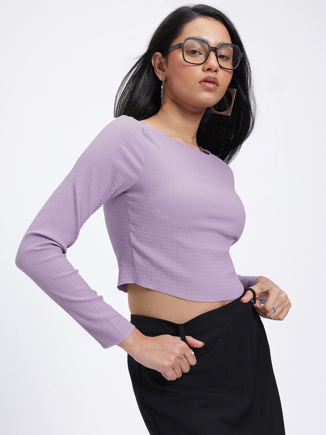 

glitchez Lush Frequencies Chevron Textured Crop Top, Purple