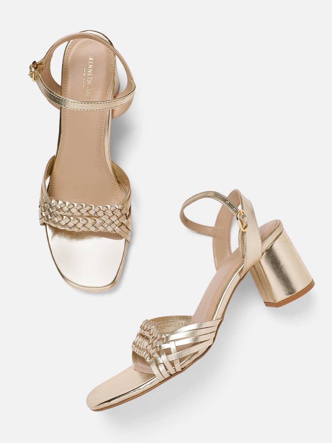 

Kenneth Cole Woven Design Block Heels, Gold