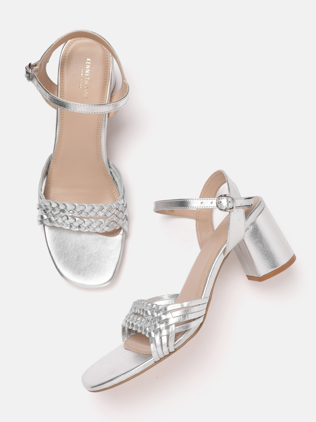 

Kenneth Cole Woven Design Block Heels, Silver