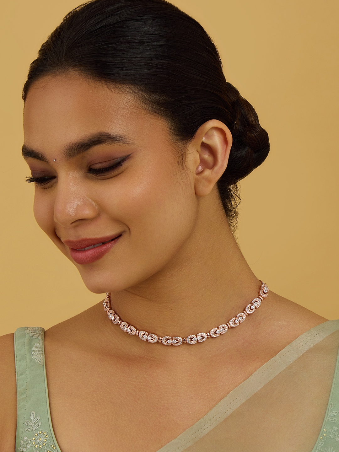 

Kushal's Fashion Jewellery Rose Gold-Plated Cubic Zirconia Studded Necklace