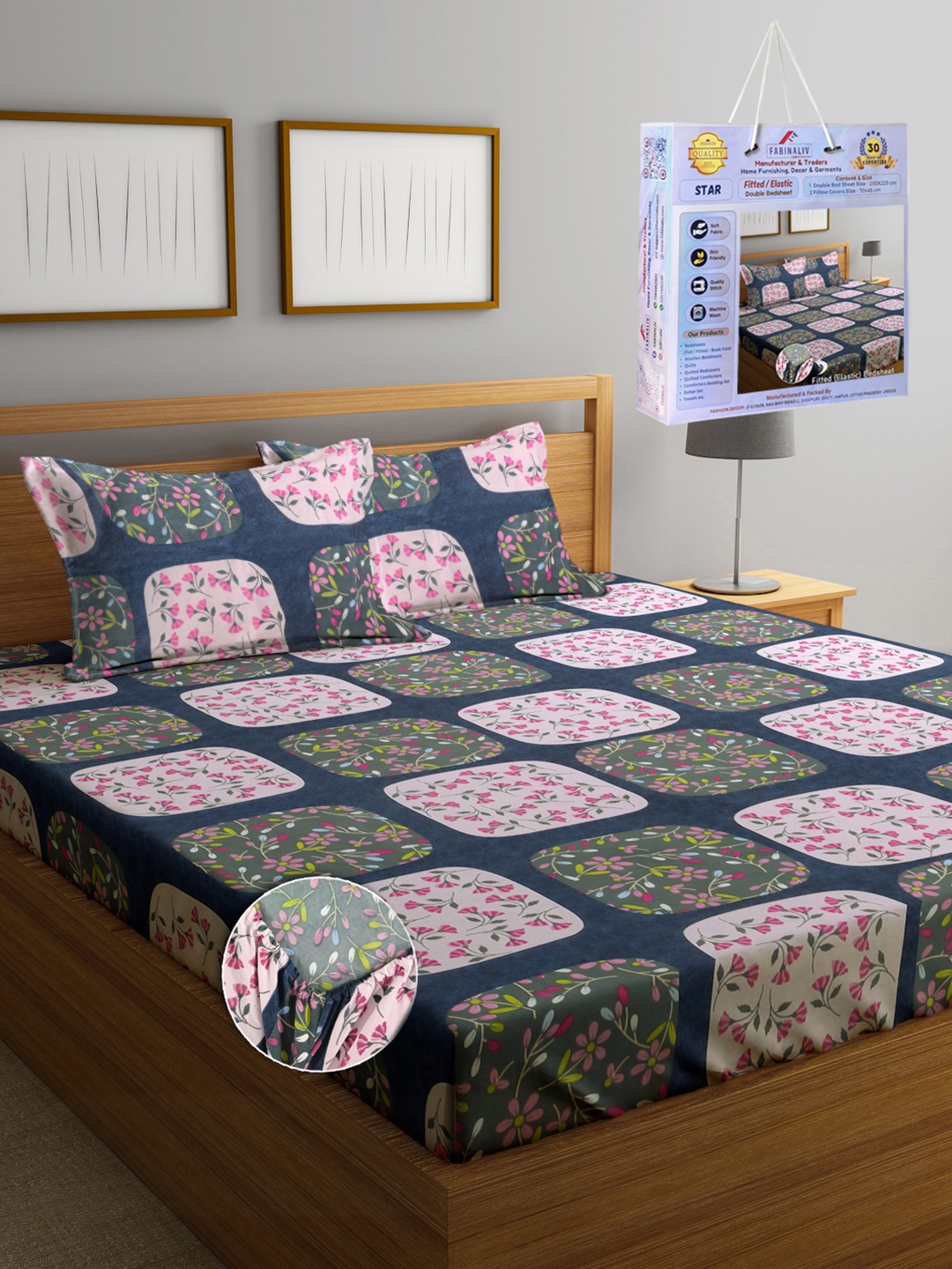 

FABINALIV Green & Pink Geometric Printed 300 TC King Bedsheet Set-2.50 m X 2.25 m