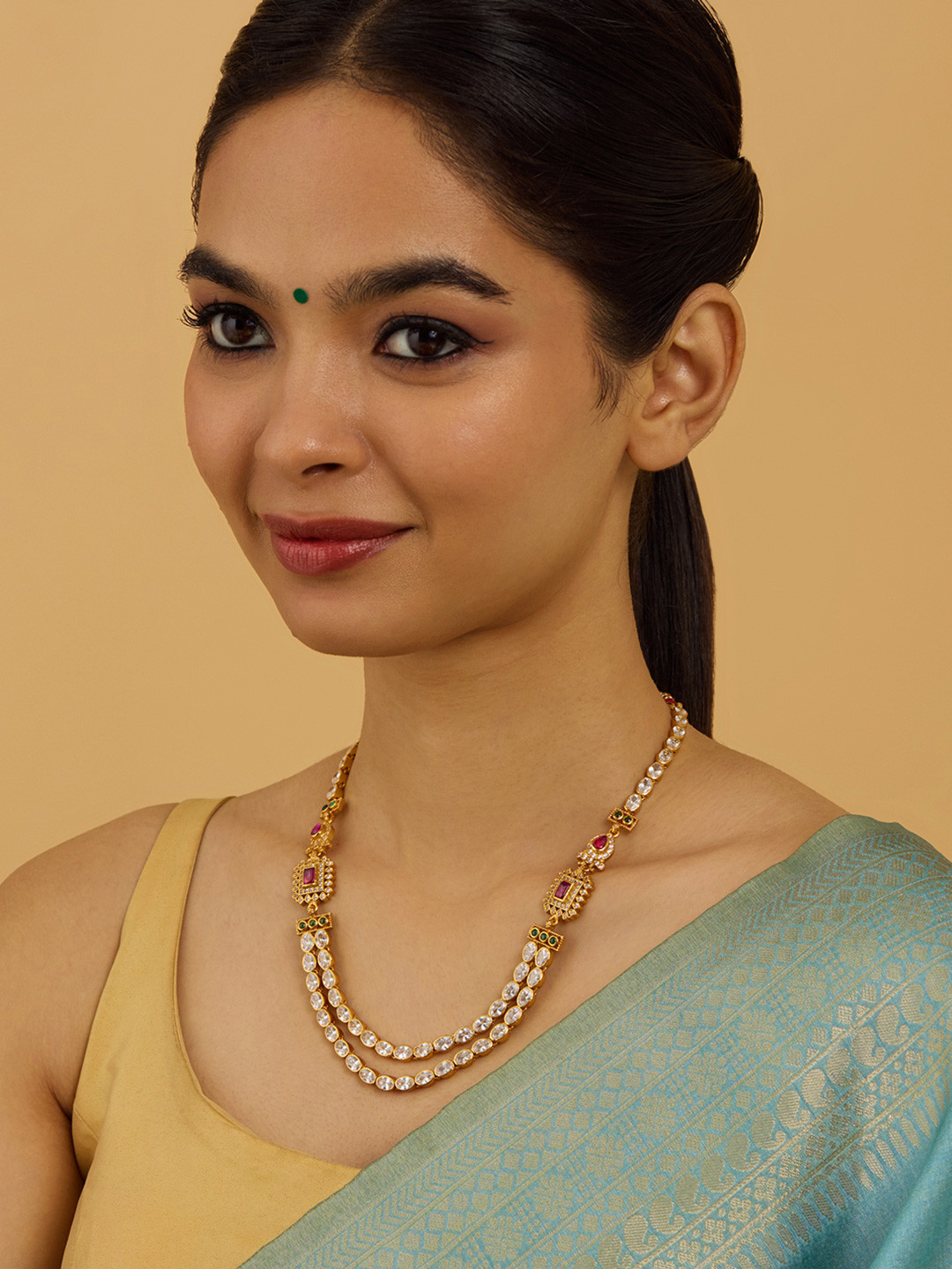 

Kushal's Fashion Jewellery 92.5 Pure Silver Gold-Plated Stone Studded Necklace
