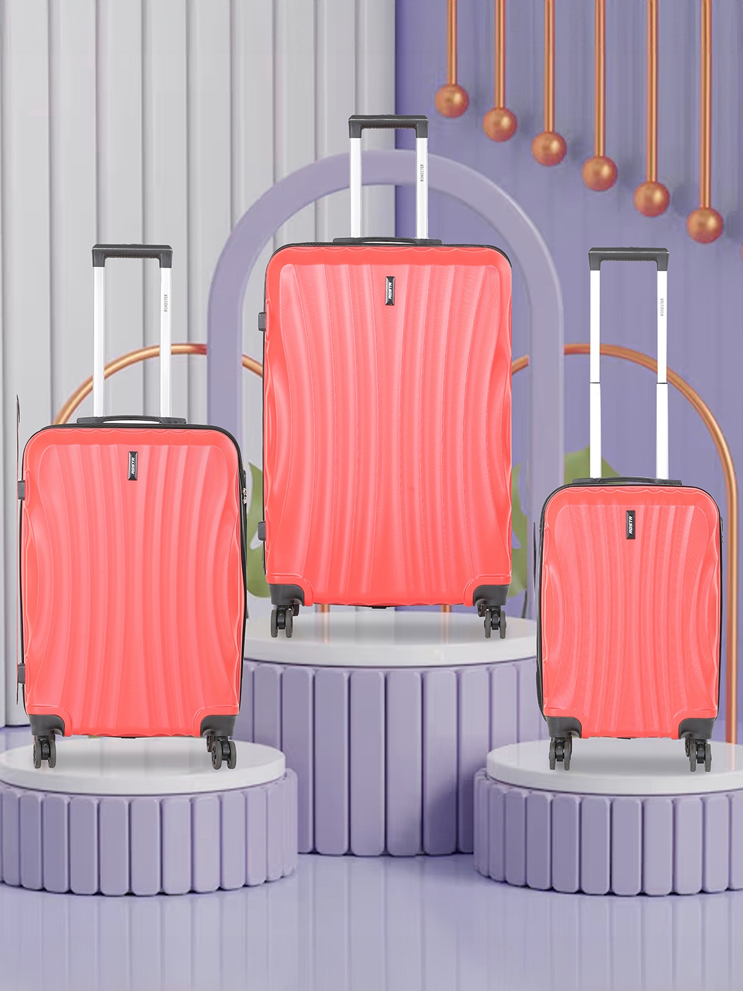 

Roadster Unisex Set of 3 Hard Sided Trolley Suitcases - Cabin, Medium & Large, Red