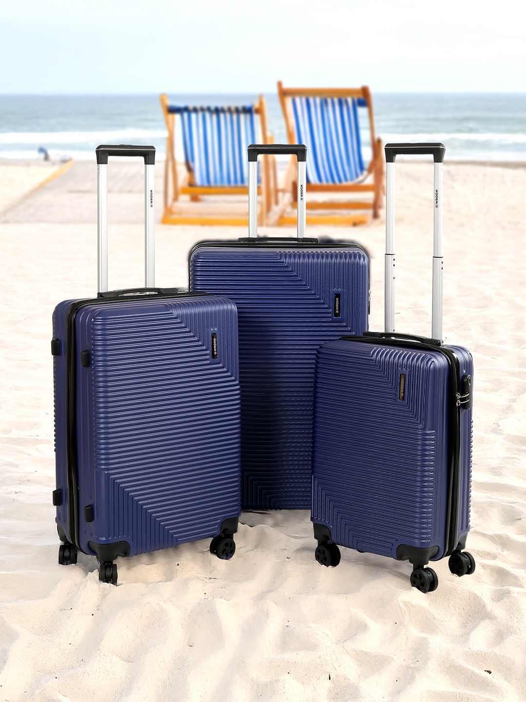 

WROGN Set Of 3 Hard-Sided Trolley Suitcase In Cabin, Medium & Large, Blue