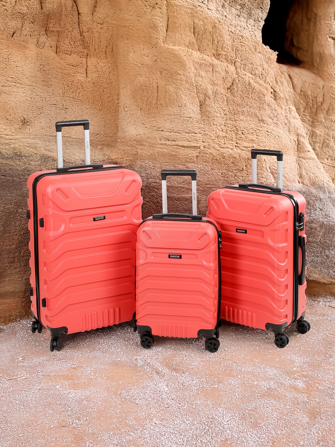 

Roadster Unisex Set of 3 Hard Sided Trolley Suitcases - Cabin, Medium & Large, Red