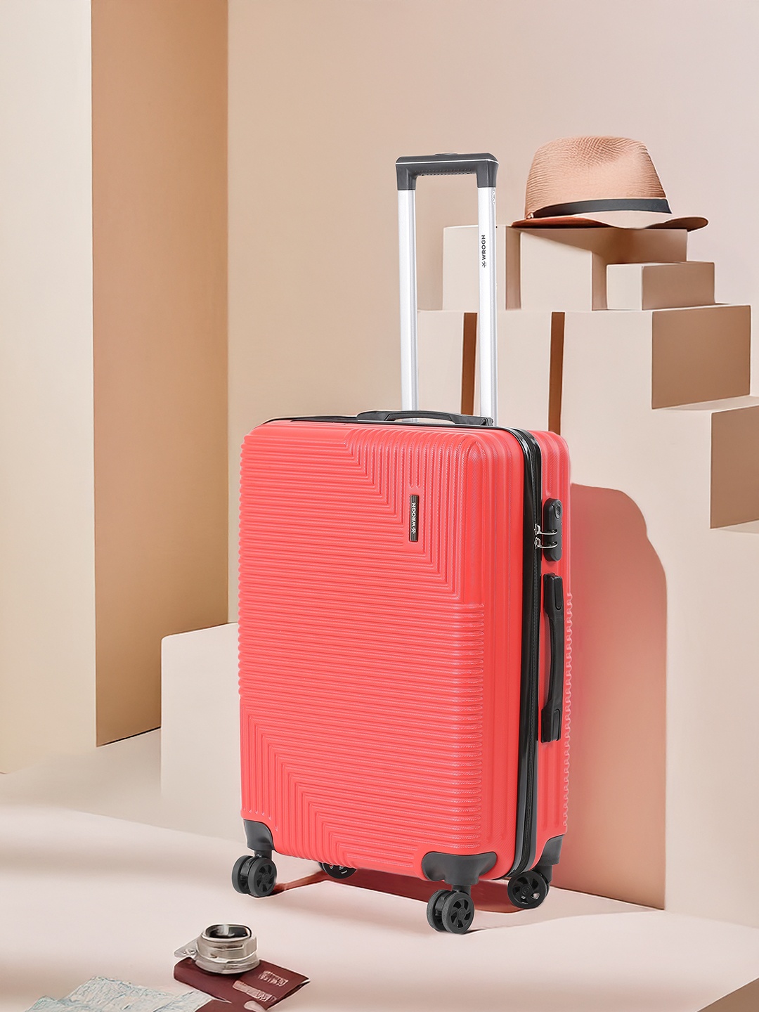 

WROGN Unisex Textured HRD Medium Hard Suitcase Trolley Bag- 55.7 L, Red