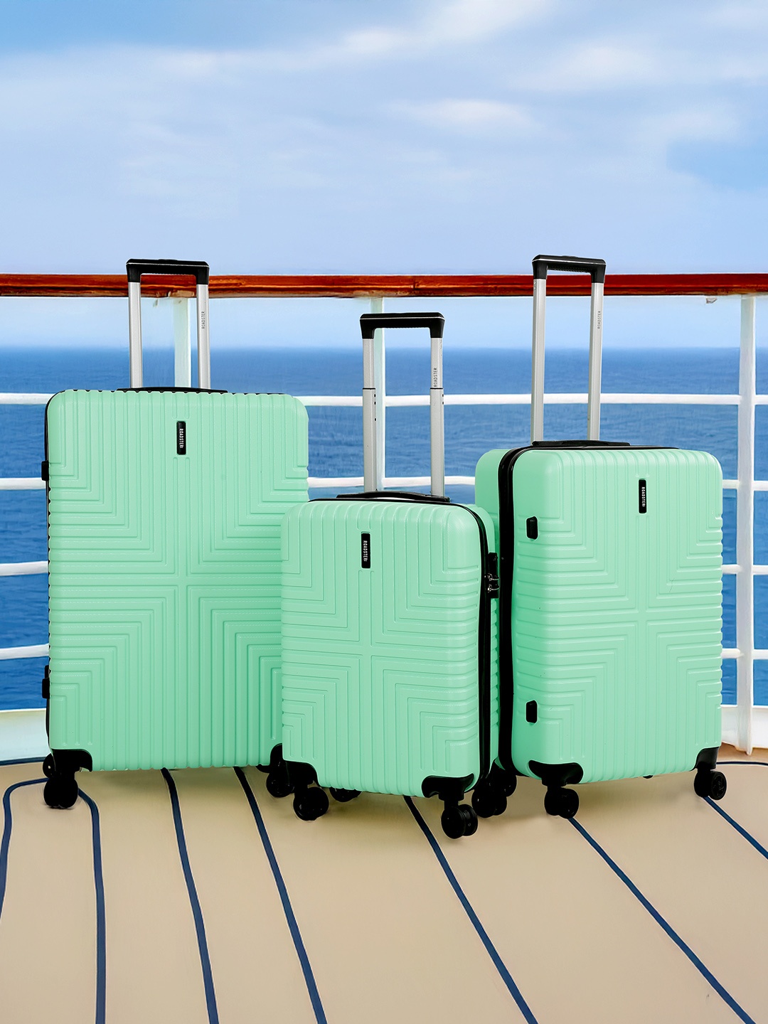 

Roadster Set Of 3 Textured HRD Suitcase Trolley Bag- Cabin, Medium & Large, Sea green