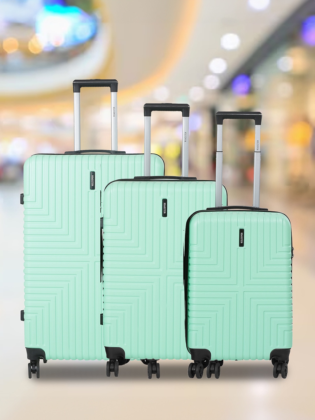 

Roadster Set Of 3 Textured HRD Suitcase Trolley Bag- Cabin, Medium & Large, Sea green