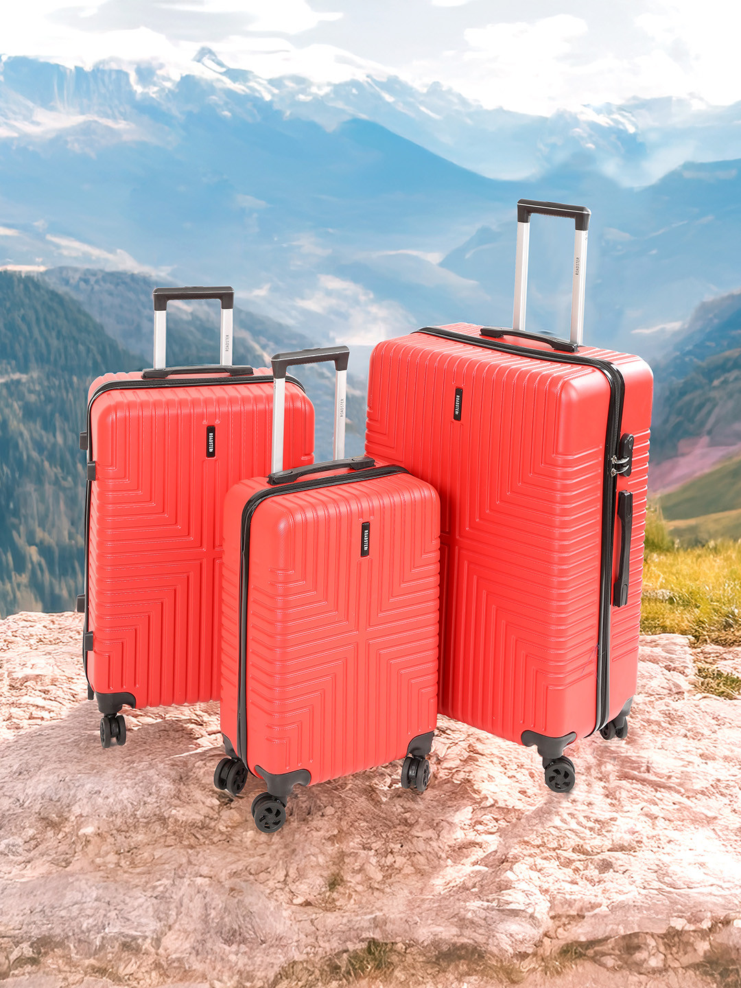 

Roadster Unisex Set of 3 Hard Sided Trolley Suitcases - Cabin, Medium & Large, Red
