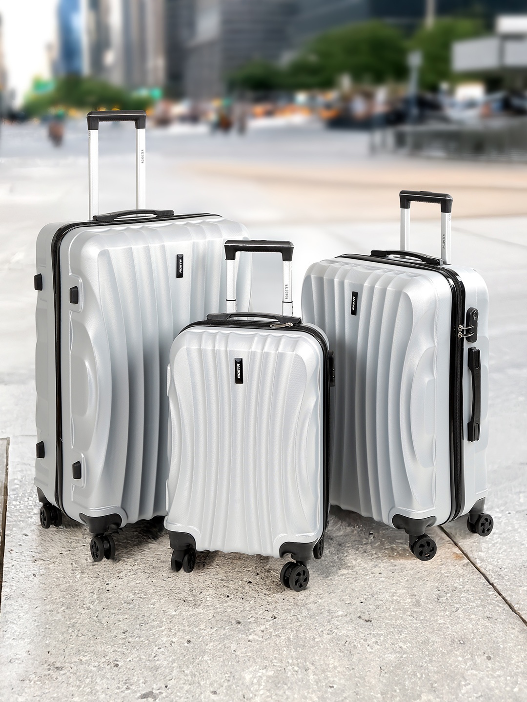 

Roadster Set of 3 Hard-Sided Trolley Suitcase In Cabin, Medium & Large, Grey