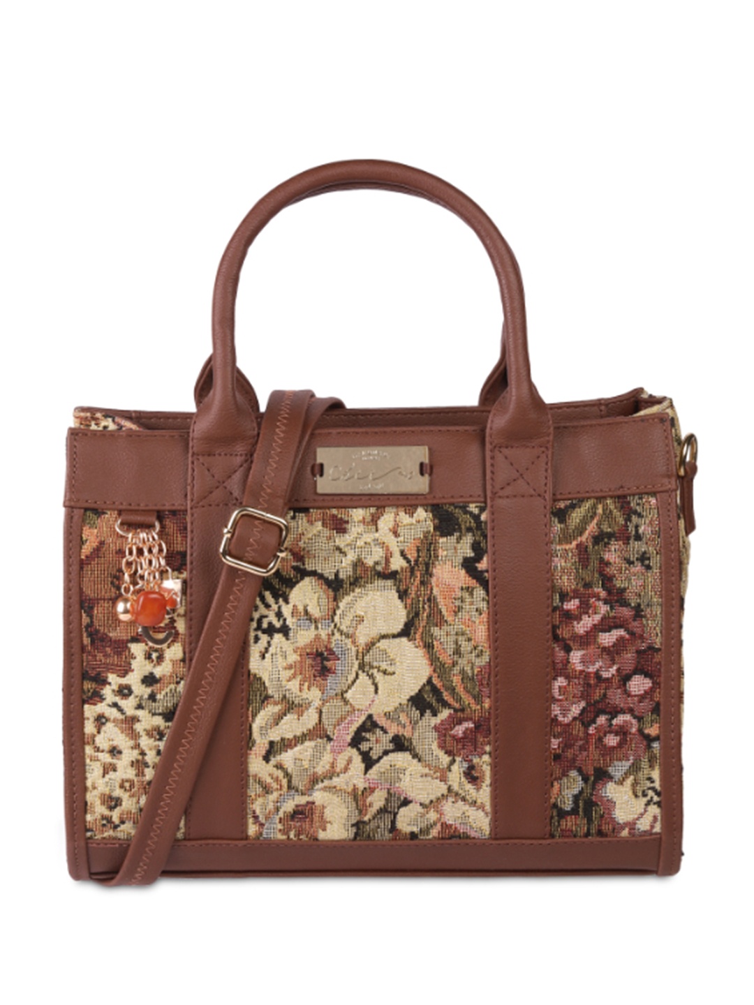 

Cheemo Floral Textured Structured Satchel, Tan