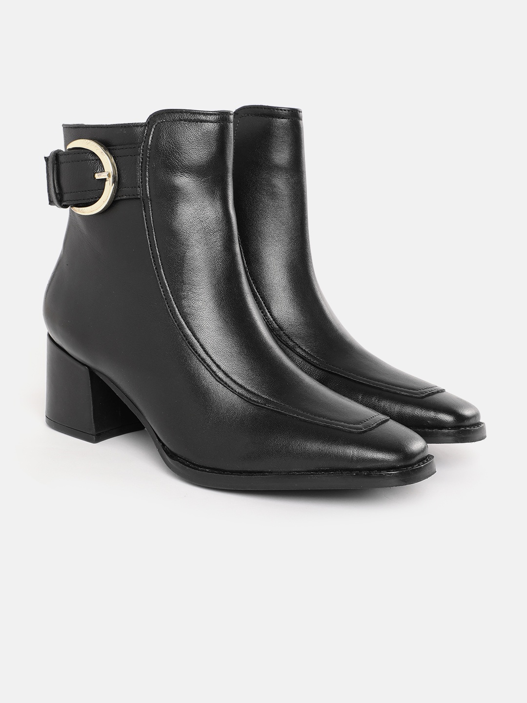 

Lino Perros Women Mid-Top Buckle Detailing Block Heel Boots, Black