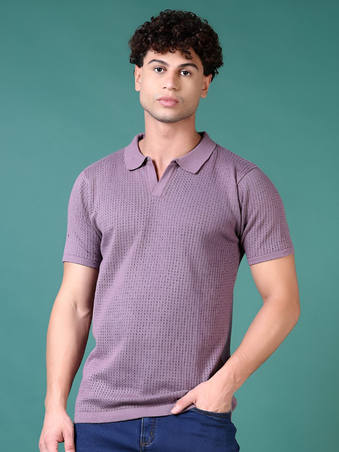 

V-Mart Men Self Design Polo Collar Cotton T-shirt, Purple