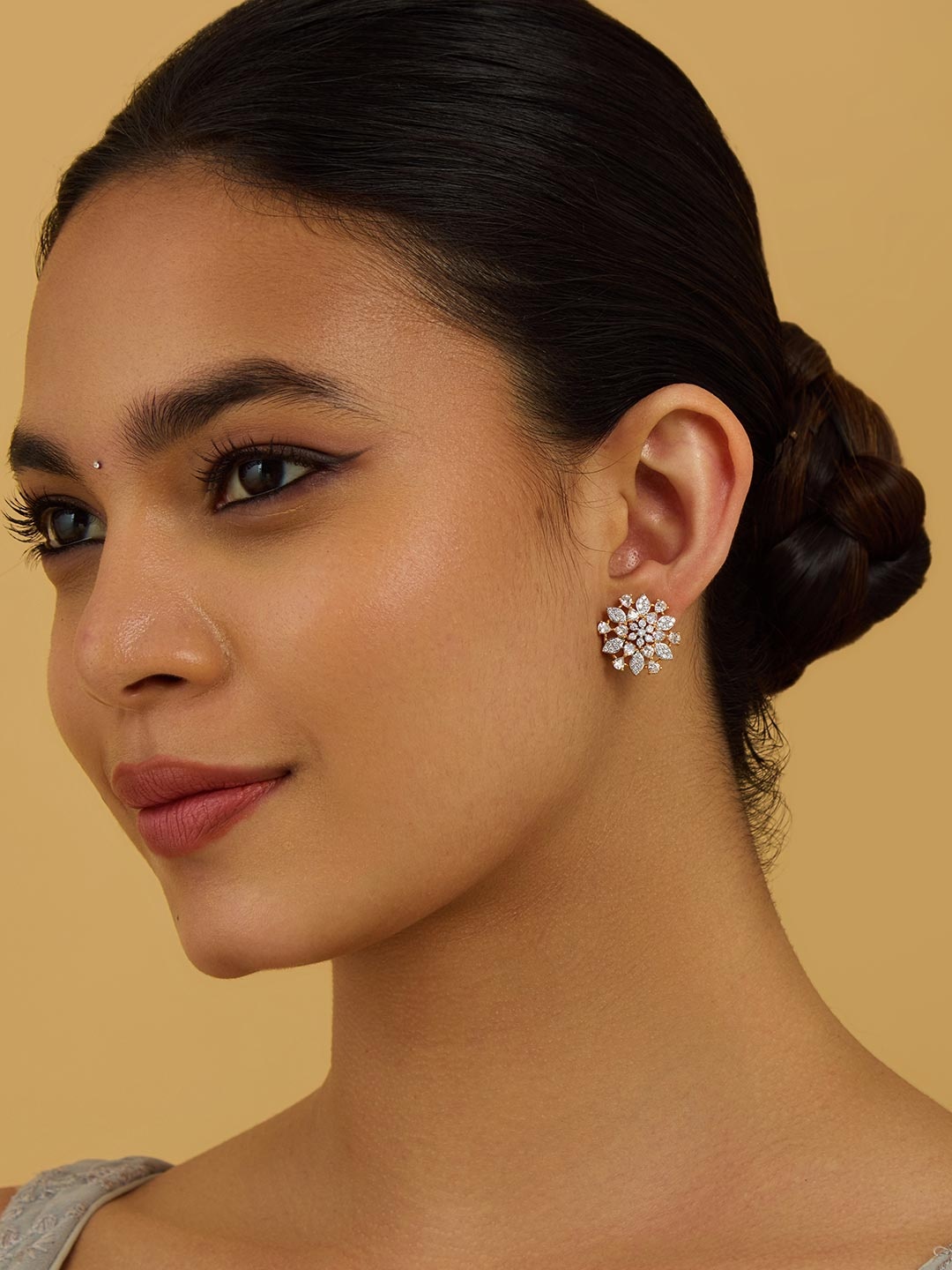 

Kushal's Fashion Jewellery Rhodium-Plated Zircon Studded Circular Studs Earrings, White