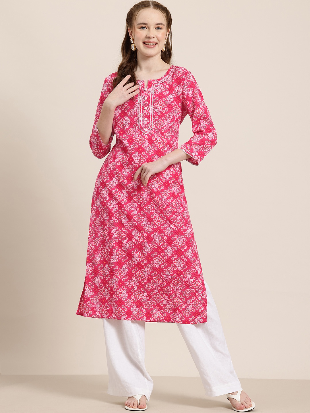 

HERE&NOW Bandhani Printed Kurta, Fuchsia