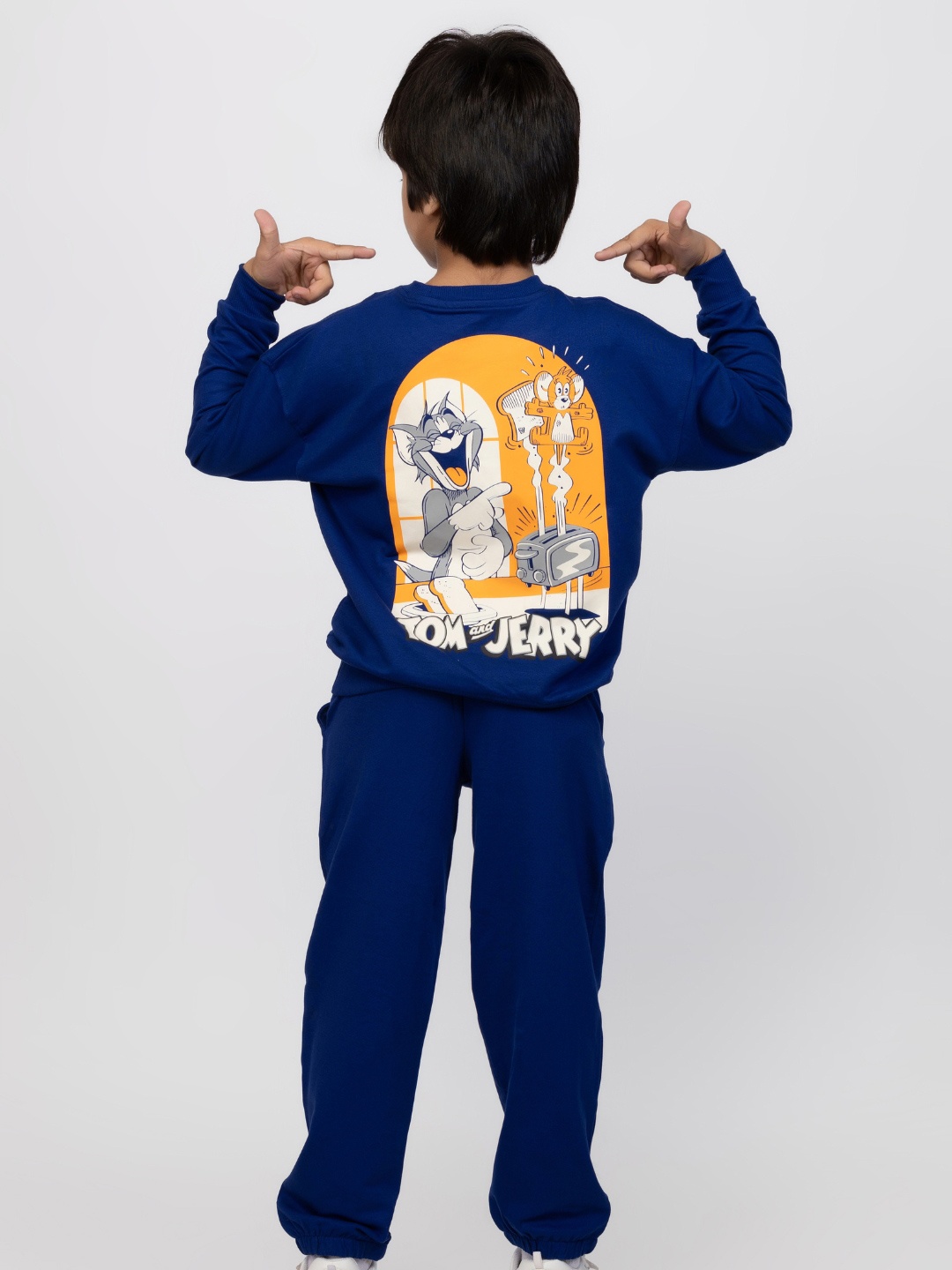 

Nap Chief Kids Unisex Tom and Jerry Printed Pure Cotton Oversized Sweatshirt With Joggers, Blue