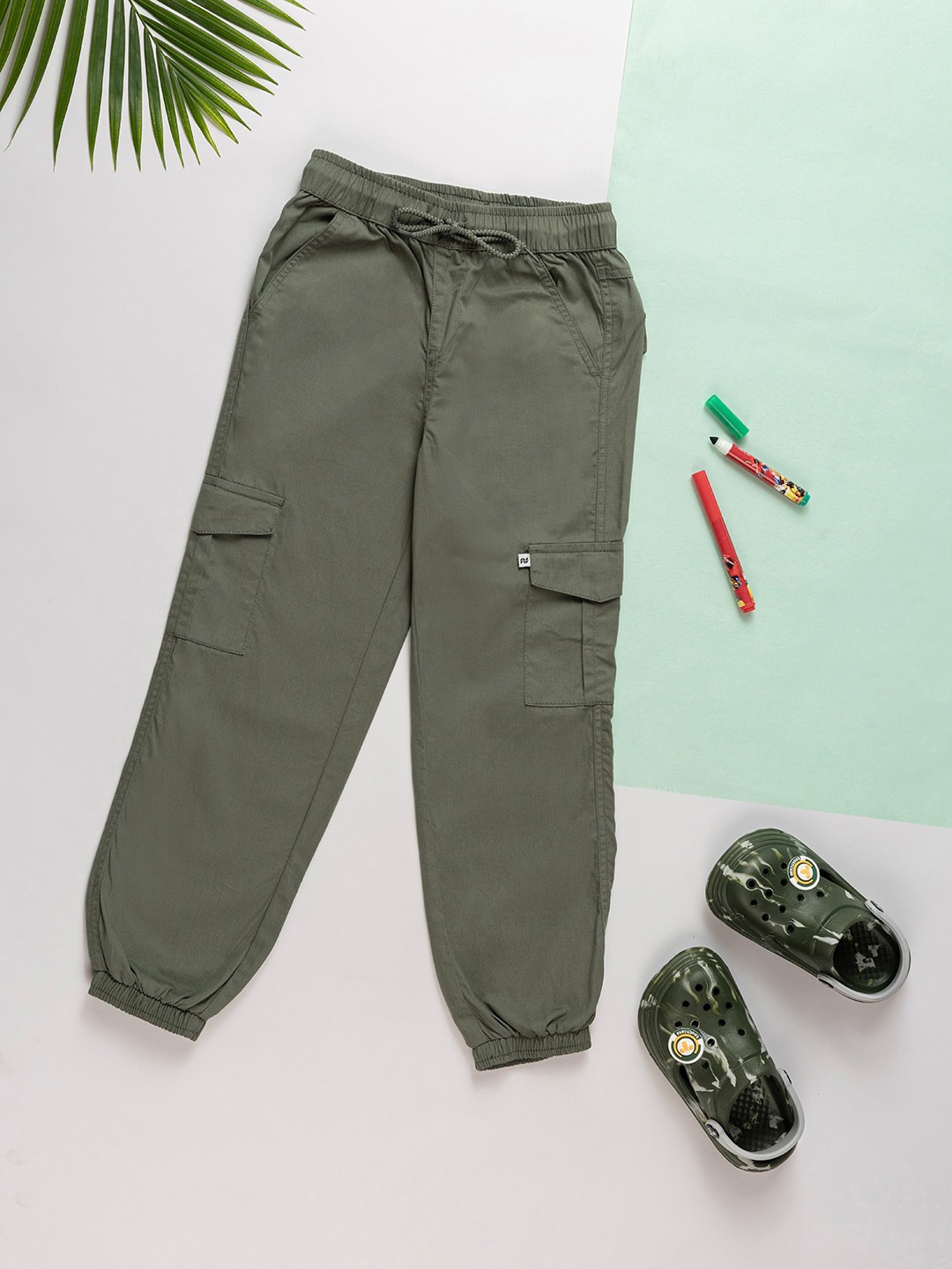

Purple United Kids Boys Regular Fit Joggers Trousers, Olive