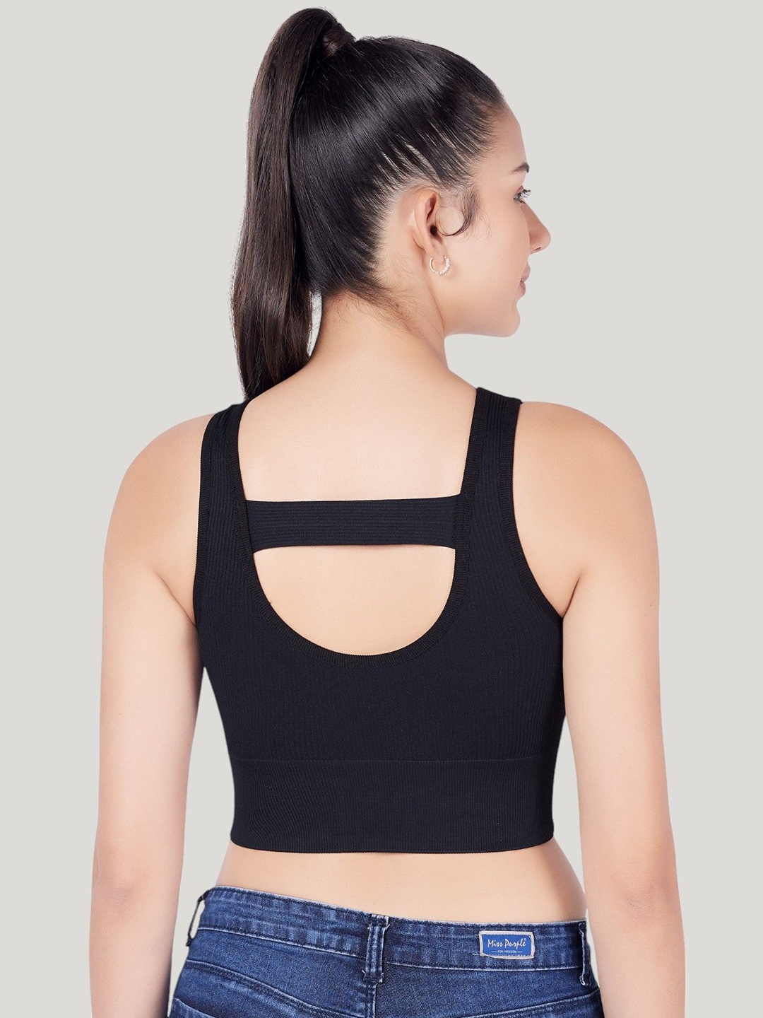 

PLUMBURY Styled Back Non-Wired Full Coverage Rapid Dry Workout Sports Bra, Black