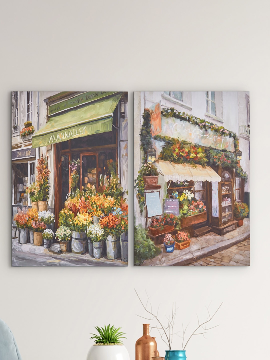 

Home Centre 2-Pcs White & Green Canvas Painting Wall Art