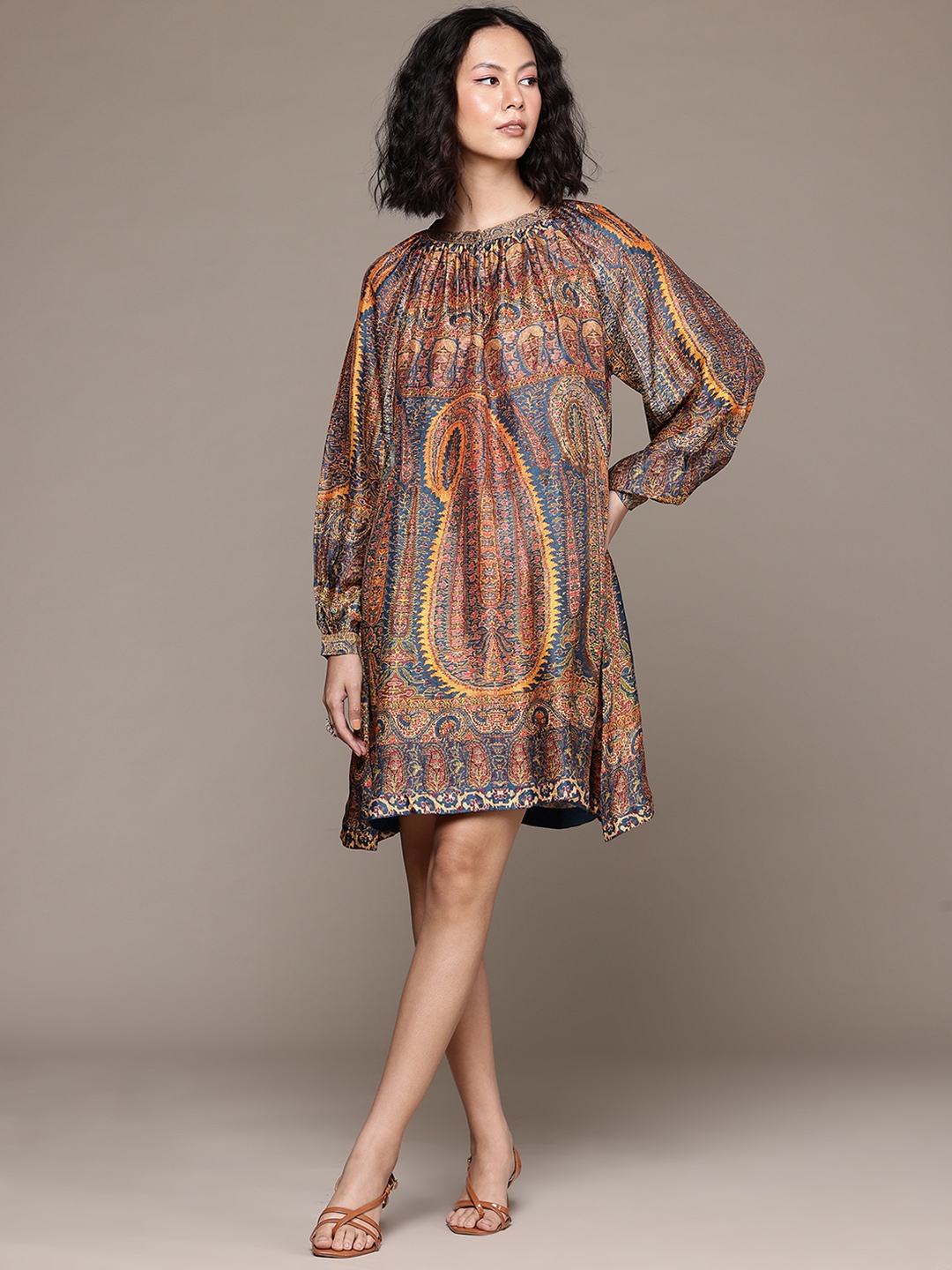 

Ritu Kumar Ethnic Motifs Print A-Line Dress, Blue