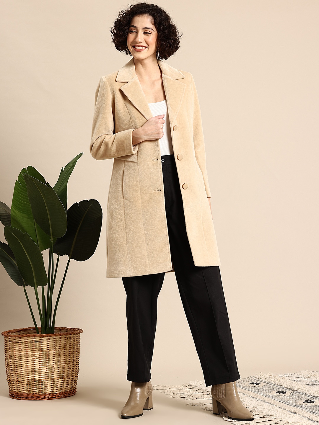 

Mast & Harbour Single-Breasted Longline Overcoat, Beige
