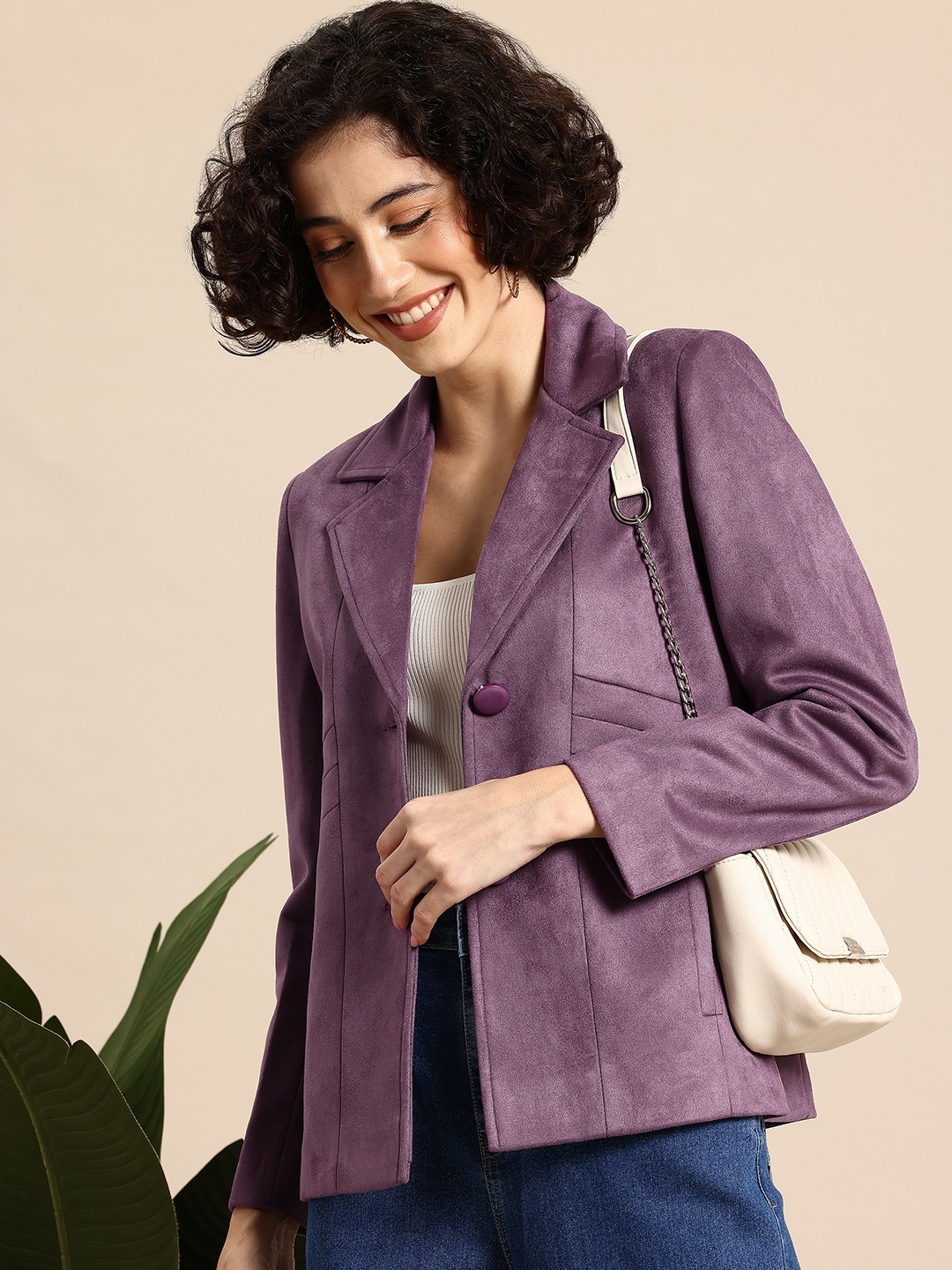

Mast & Harbour Single-Breasted Casual Blazer, Purple