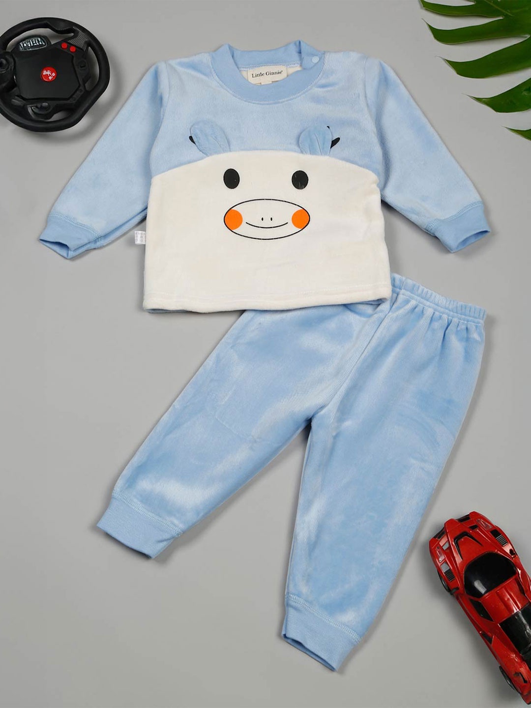 

LITTLE GINNIE Unisex Kids Colourblocked Round Neck Pullover Sweatshirt, Blue