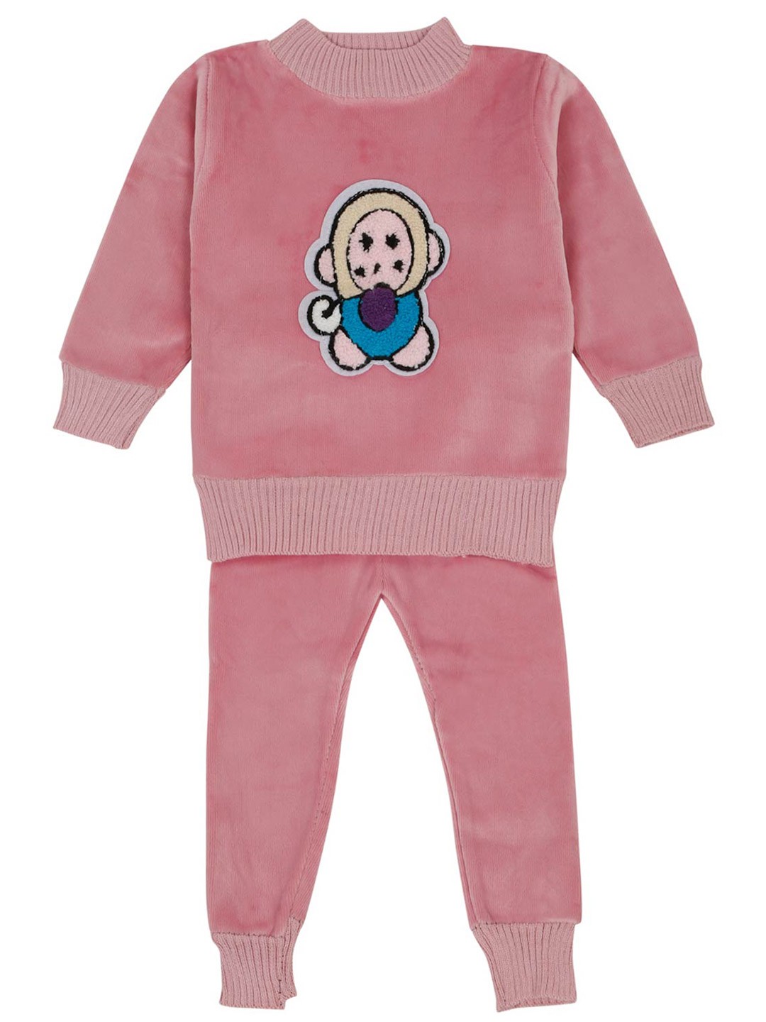 

LITTLE GINNIE Girls Self Design Sweatshirt with Trouser, Pink