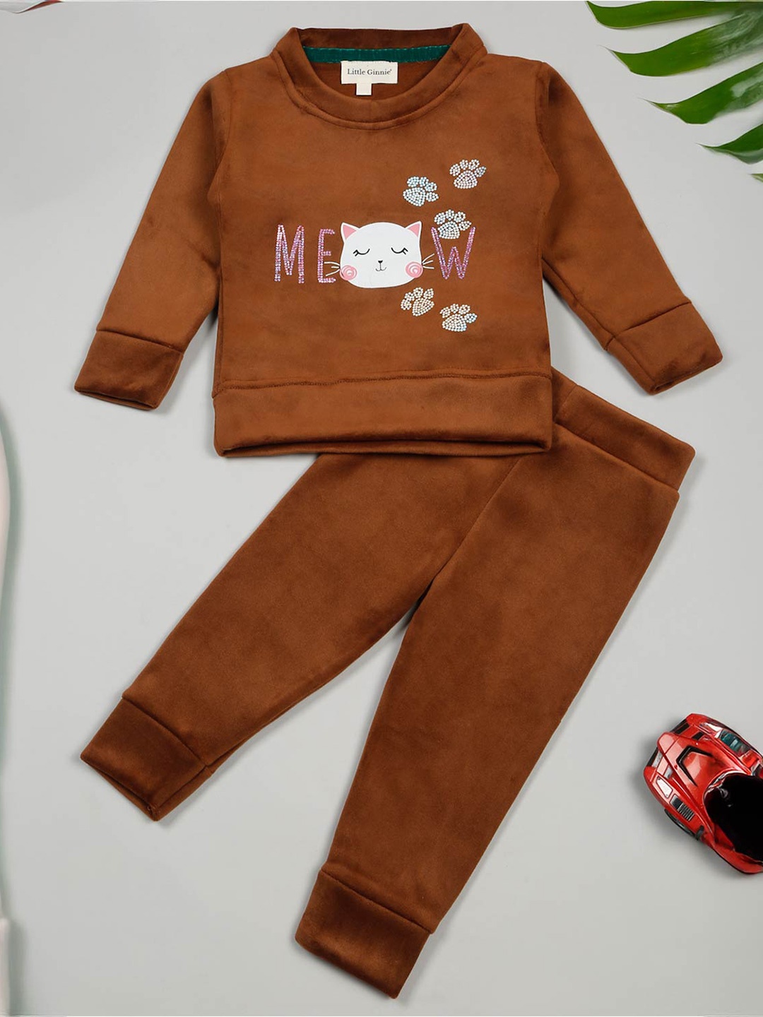 

LITTLE GINNIE Girls Graphic Printed Clothing set, Brown