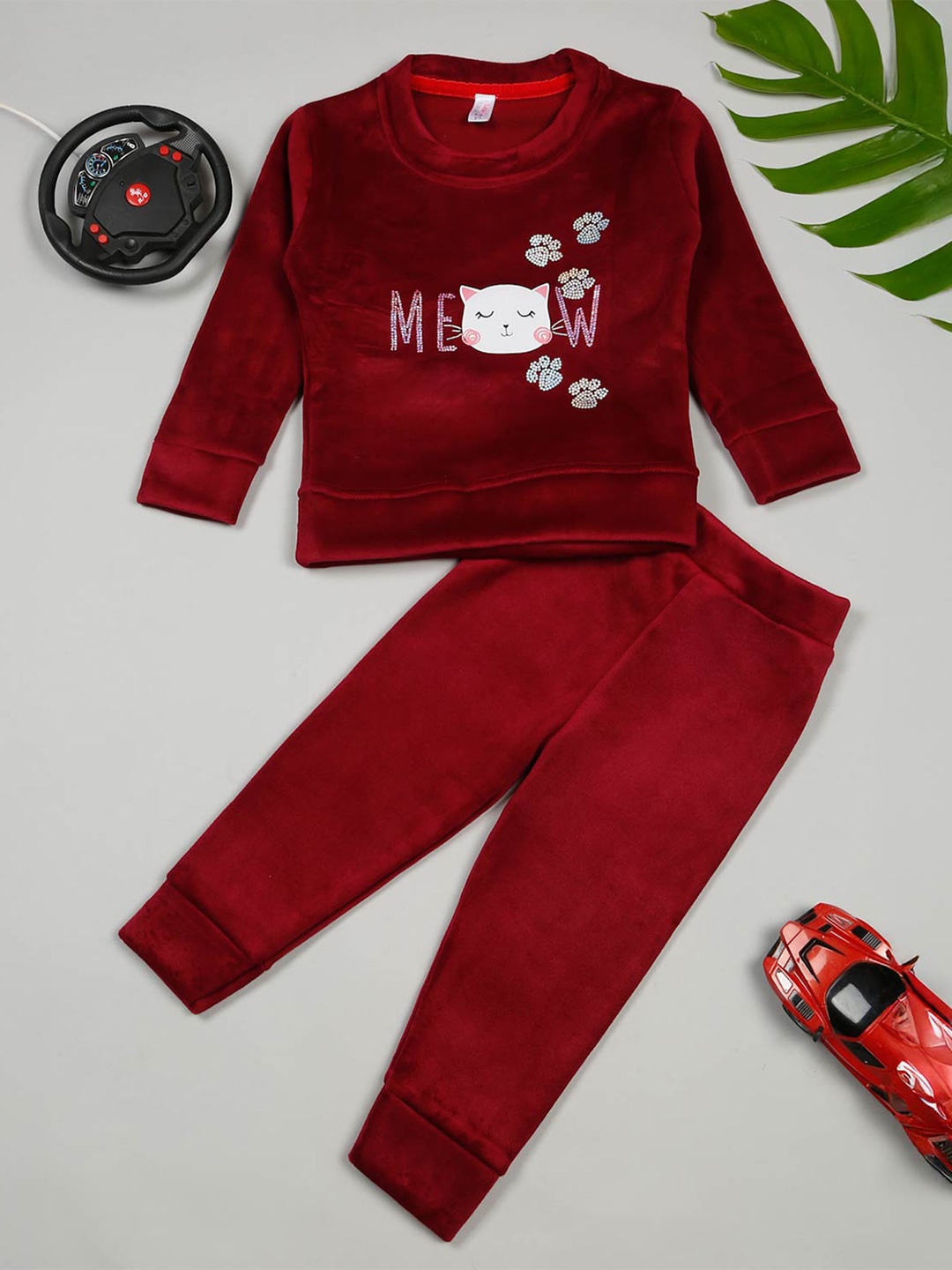 

LITTLE GINNIE Girls Embellished Sweatshirt & Trouser Set, Maroon