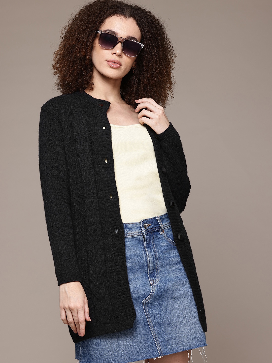 

The Roadster Lifestyle Co. Cable Knit Longline Cardigan, Black