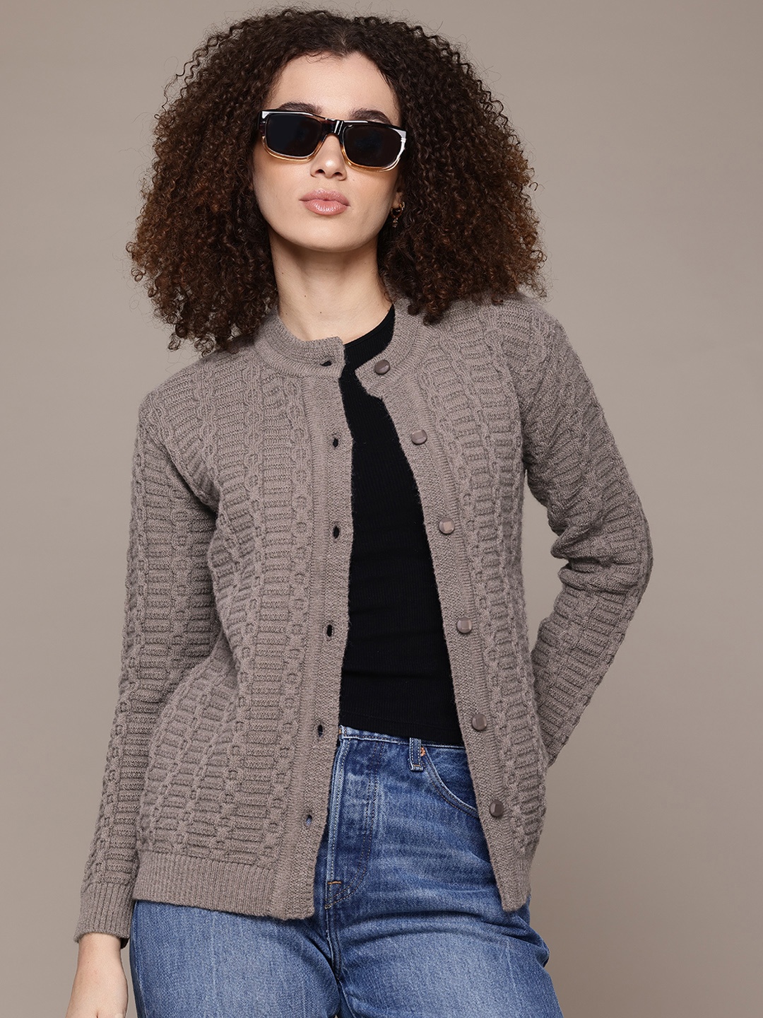 

The Roadster Lifestyle Co. Cable Knit Cardigan, Brown