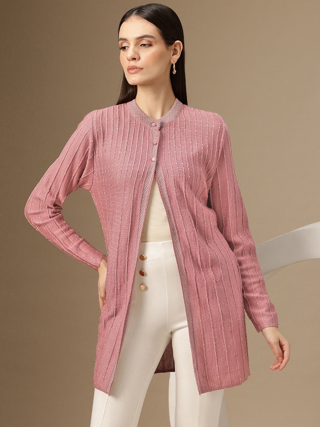 

Chemistry Striped Woollen Longline Cardigan, Pink