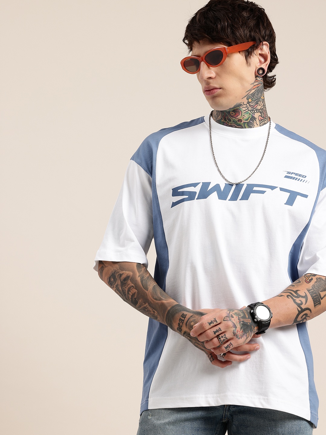

HERE&NOW Relaxed Fit Typography Printed Pure Cotton T-shirt, White