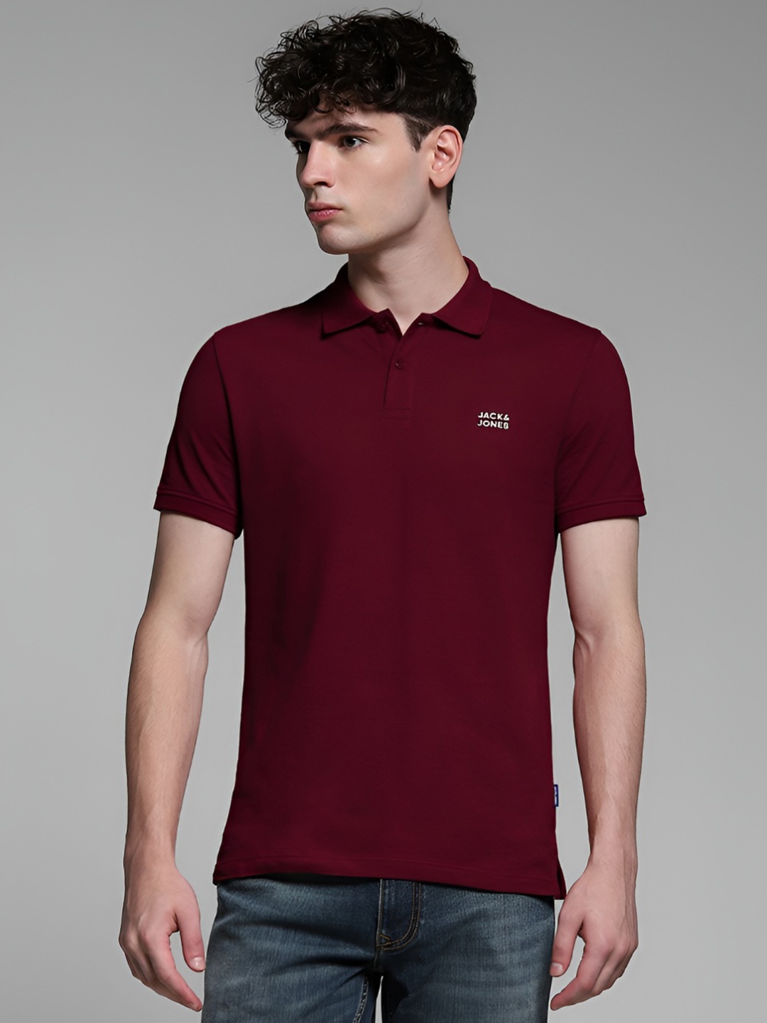 

Jack & Jones Men Polo Collar Applique Slim Fit T-shirt, Maroon