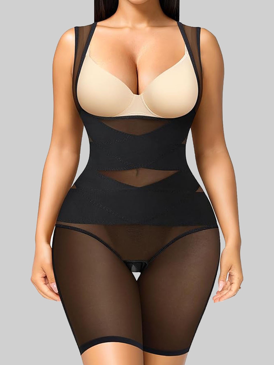 

QIDREZY Tummy & Thigh Full Body Shapewear, Black