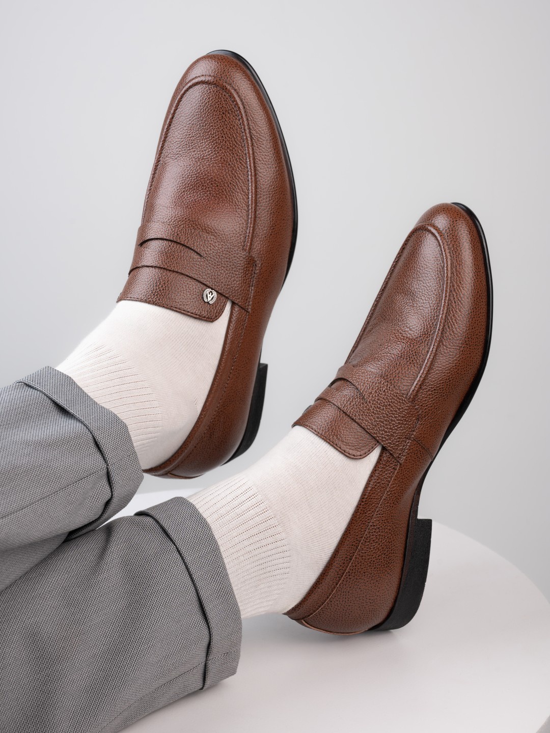 

Alberto Torresi Men Leather Formal Loafers, Tan
