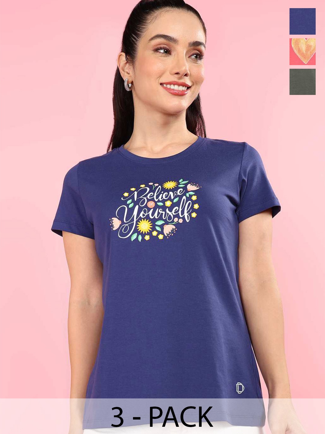 

Dollar Women Typography 3 Printed Cowl Neck T-shirt, Multi