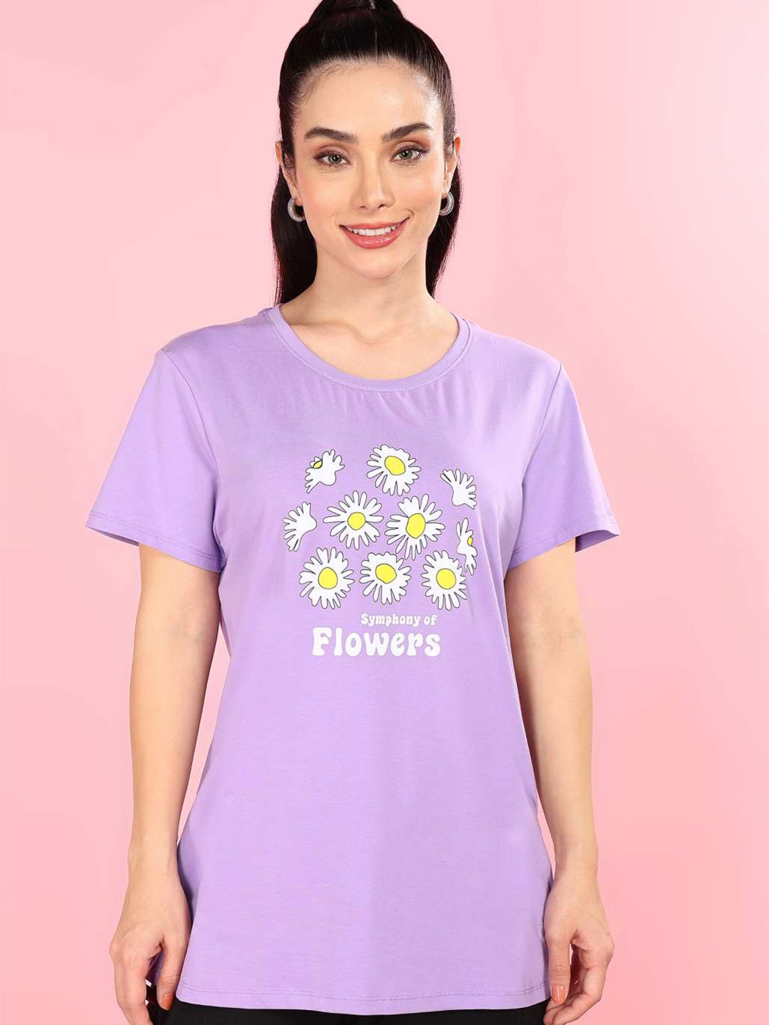 

Dollar Women Floral Printed Cowl Neck T-shirt, Purple